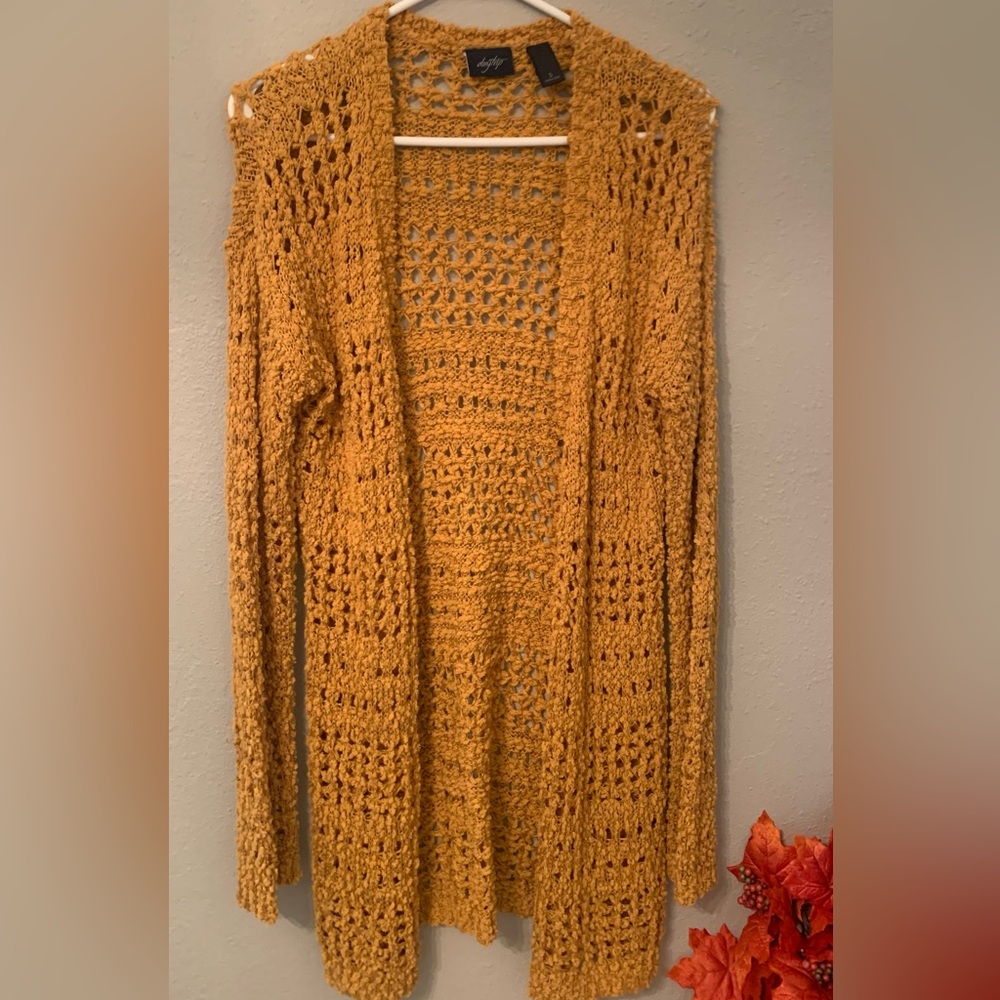 Daytrip Mustard Yellow Open Knit Cardigan